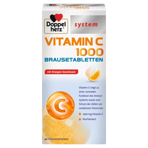 Abbildung der Produktverpackung Doppelherz system VITAMIN C 1000 BRAUSETABLETTEN Frontansicht